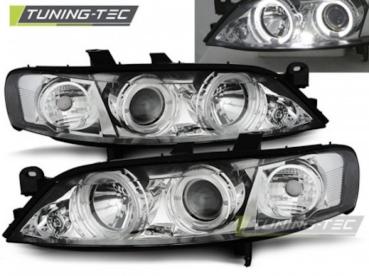 Scheinwerfer Angel Eyes für Opel Vectra B Facelift Bj. 99-02 Chrom
