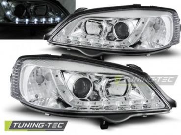 LED Tagfahrlicht Design Scheinwerfer für Opel Astra G 98-04 chrom