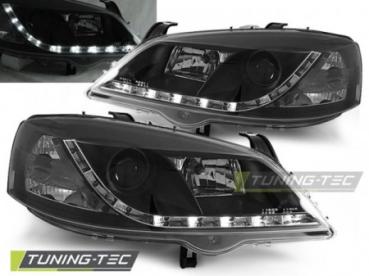 Scheinwerfer LED Tagfahrlicht Optik für Opel Astra G Bj. 98-05 Schwarz