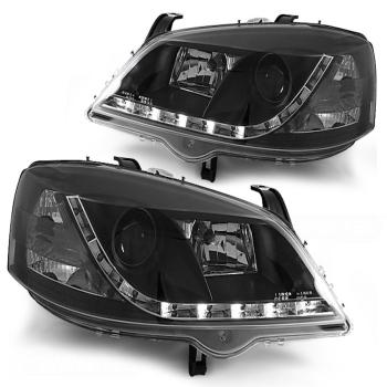 Scheinwerfer LED Tagfahrlicht Optik für Opel Astra G Bj. 98-05 Schwarz