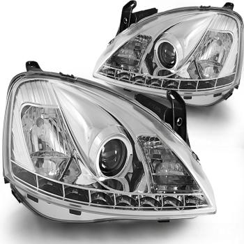 Scheinwerfer LED Tagfahrlicht Optik für Opel Corsa C Bj. 00-06 Chrom