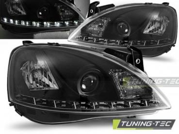 Scheinwerfer LED Tagfahrlicht Optik für Opel Corsa C Bj. 00-06 Schwarz