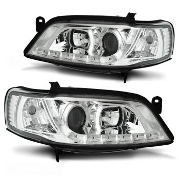 LED Tagfahrlicht Design Scheinwerfer für Opel Vectra B Facelift 99-02 chrom