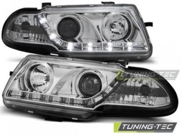 Scheinwerfer LED Tagfahrlicht Optik für Opel Astra F Bj. 94-98 Chrom