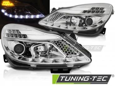 Scheinwerfer LED Tagfahrlicht Optik für Opel Corsa D 06-11 Chrom mit LED Blinker