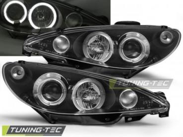 Scheinwerfer Angel Eyes für Peugeot 206 Bj. 98-06 Schwarz H4
