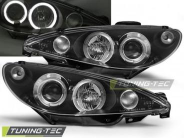 Scheinwerfer Angel Eyes für Peugeot 206 Bj. 98-06 Schwarz H7