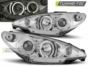 Scheinwerfer Angel Eyes für Peugeot 206 Bj. 98-06 Chrom H4