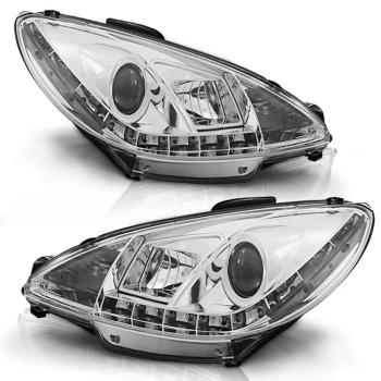 Scheinwerfer LED Tagfahrlicht Optik für Peugeot 206 Bj. 98-06 Chrom