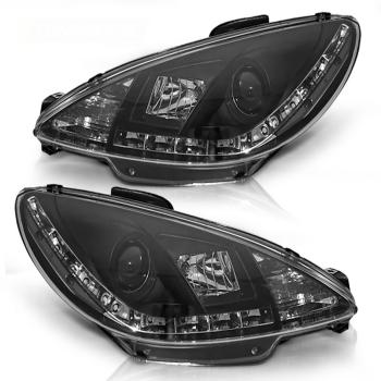 Scheinwerfer LED Tagfahrlicht Optik für Peugeot 206 Bj. 98-06 Schwarz