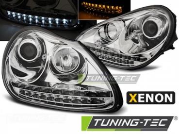 Xenon Scheinwerfer LED Tagfahrlicht Optik für Porsche Cayenne 955 02-06 Chrom
