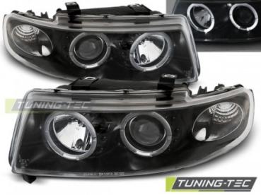 Scheinwerfer Angel Eyes für Seat Leon 1M / Toledo 1M Bj. 99-06 Schwarz