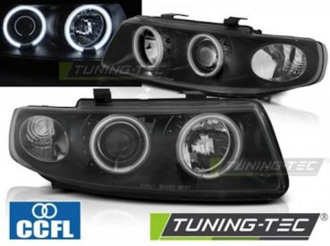 Scheinwerfer CCFL Angel Eyes für Seat Leon 1M / Toledo 1M Bj. 99-06 Schwarz
