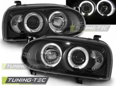 LED Angel Eyes Scheinwerfer für VW Golf 3 91-97 schwarz