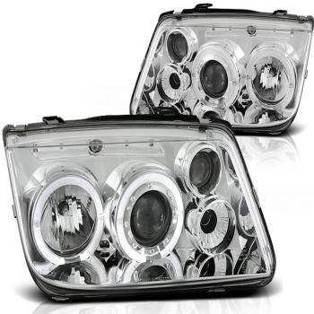 LED Angel Eyes Scheinwerfer für VW Bora 98-05 chrom