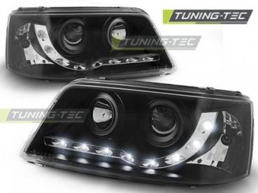 Scheinwerfer LED Tagfahrlicht Optik für VW T5 Bj. 03-09 Schwarz