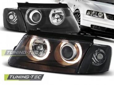 DESIGN Scheinwerfer Angel Eyes für VW Passat 3B Bj. 96-00 Schwarz
