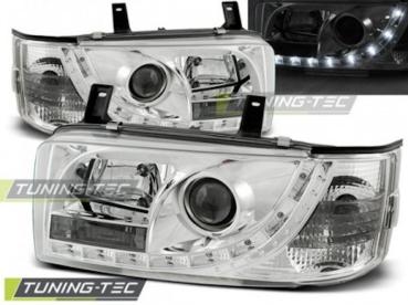 Scheinwerfer LED Tagfahrlicht Optik für VW T4 Bus Bj. 90-03 Chrom