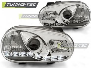Scheinwerfer LED Tagfahrlicht Optik für VW Golf 4 Bj. 97-03 Chrom
