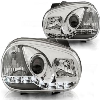 Scheinwerfer LED Tagfahrlicht Optik für VW Golf 4 Bj. 97-03 Chrom