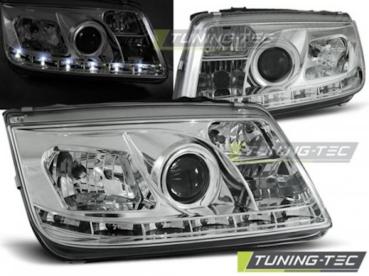 LED Tagfahrlicht Design Scheinwerfer für VW Bora 98-05 chrom