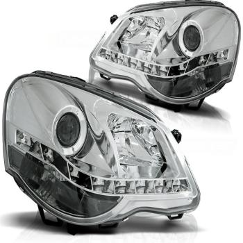 Scheinwerfer LED Tagfahrlicht Optik für VW Polo 9N3 Bj. 05-09 Chrom