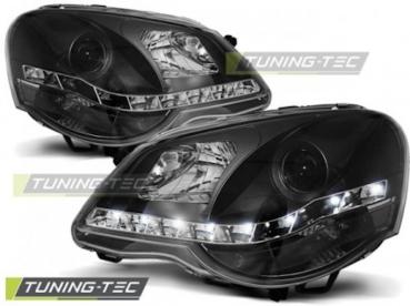 Scheinwerfer LED Tagfahrlicht Optik für VW Polo 9N3 Bj. 05-09 Schwarz