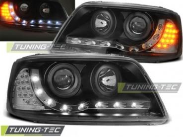 Scheinwerfer LED Tagfahrlicht Optik für VW T5 Bj. 03-09 Schwarz mit LED Blinker