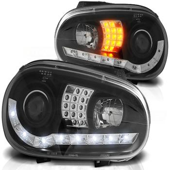Scheinwerfer LED Tagfahrlicht Optik für VW Golf 4 Bj. 97-03 Schwarz mit LED Blinker