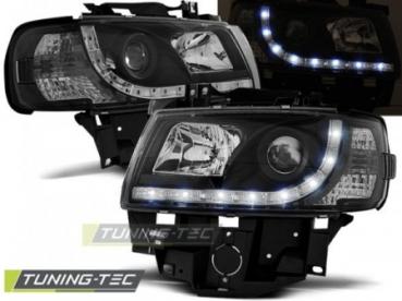 Scheinwerfer LED Tagfahrlicht Optik für VW T4 Multivan Caravelle 96-03 Schwarz