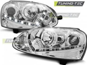 Scheinwerfer LED Tagfahrlicht Optik für VW Golf 5 Jetta 5 Bj. 03-10 Chrom