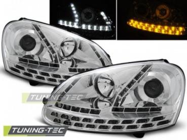 Scheinwerfer LED Tagfahrlicht Optik für VW Golf 5 Jetta 5 Bj. 03-10 Chrom mit LED Blinker