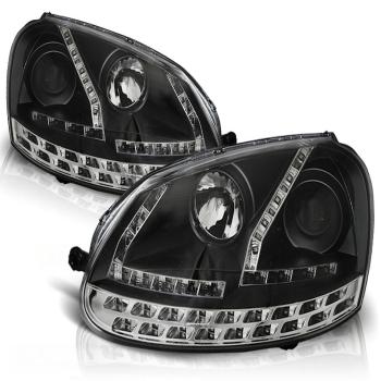 LED Tagfahrlicht Design Scheinwerfer für VW Golf 5 schwarz mit LED Blinker