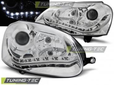 Scheinwerfer LED Tagfahrlicht Optik für VW Golf 5 Jetta 5 Bj. 03-10 Chrom