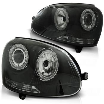 LED Angel Eyes Scheinwerfer für VW Golf 5 03-09 schwarz