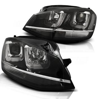 Scheinwerfer U-Tube LED Tagfahrlicht für VW Golf 7 Bj. 12-16 Schwarz Chrom