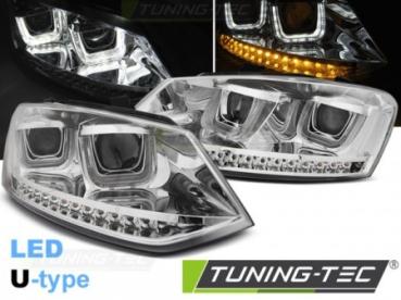 Preview: Scheinwerfer U-Tube LED Tagfahrlicht Optik für VW Polo 6R 6C Bj. 09-17 Chrom
