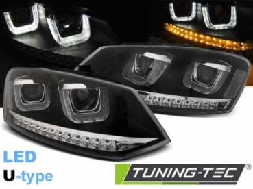 Scheinwerfer U-Tube LED Tagfahrlicht Optik für VW Polo 6R 6C Bj. 09-17 Schwarz