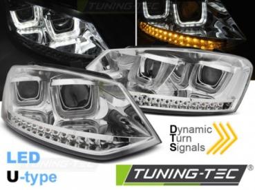 Scheinwerfer U-Tube Tagfahrlicht Optik für VW Polo 6R Chrom dynamischem Blinker