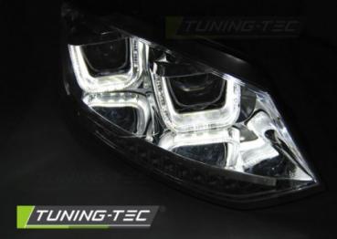 Scheinwerfer U-Tube Tagfahrlicht Optik für VW Polo 6R Chrom dynamischem Blinker