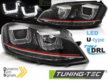 Scheinwerfer DRL LED Tagfahrlicht für VW Golf 7 Bj. 12-16 Schwarz Rot mit dynamischem Blinker