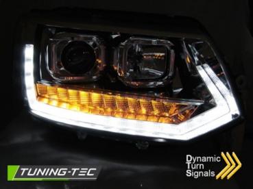 Tagfahrlicht Scheinwerfer für VW T5 GP (Facelift) 10-15 chrom dynamische LED Blinker