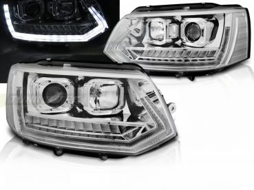 Tagfahrlicht Scheinwerfer für VW T5 GP (Facelift) 10-15 chrom dynamische LED Blinker
