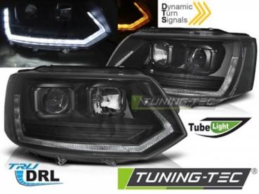 Scheinwerfer DRL LED Tagfahrlicht für VW T5 GP Facelift 10-15 Schwarz im T6 Look