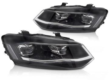 Voll LED Scheinwerfer passend für VW Polo 6R und 6C 2009–2017 in Schwarz Chrom