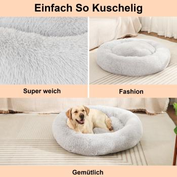 SLPRO Hundebett rund Hundekissen Hundesofa Katzenbett Donut waschbar (Ø 70 cm Außendurchmesser (L), hellgrau