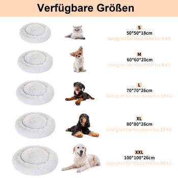 SLPRO Hundebett rund Hundekissen Hundesofa Katzenbett Donut waschbar (Ø 70 cm Außendurchmesser (L), hellgrau