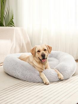 SLPRO Hundebett rund Hundekissen Hundesofa Katzenbett Donut waschbar (Ø 70 cm Außendurchmesser (L), hellgrau