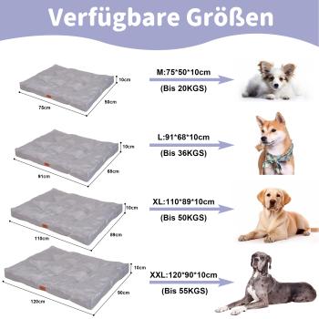 Hundekissen große Hunde waschbar hundematratze wasserdicht XXL für große, mittelgroße Hunde Outdoor gepolstert Hundematte grau in 10cm Höhe, groß XL Kühlmatte für Haustiere (75 * 50 * 10 cm)