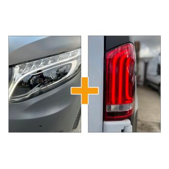 VOLL LED Tagfahrlicht Scheinwerfer + LED Rückleuchten für Mercedes V-Klasse Vito W447 14-23 rot / Weiss